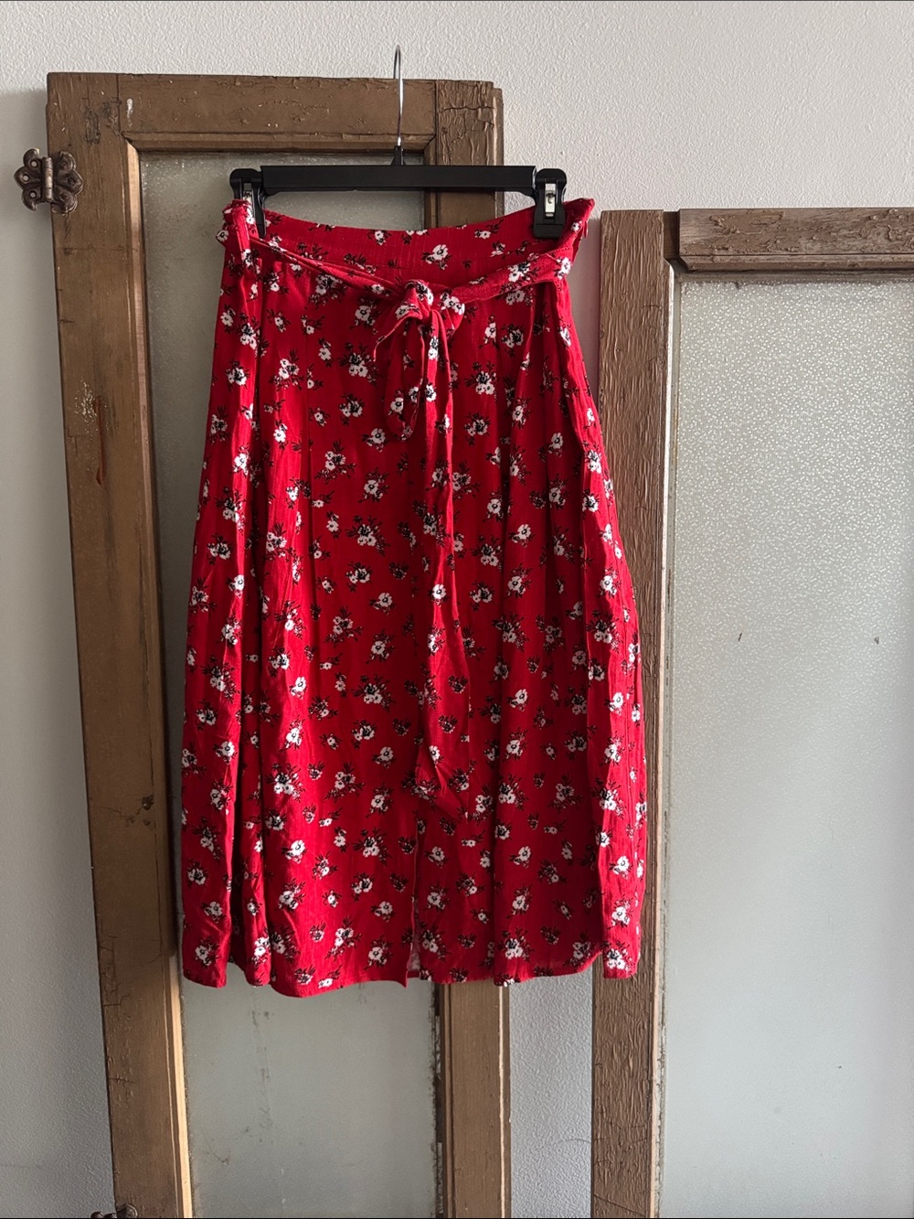 Sugarlips Red Floral Midi Skirt with Tie Waist